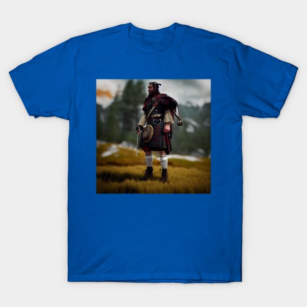 Scottish Highlander in Clan Tartan T-Shirt by Grassroots Green